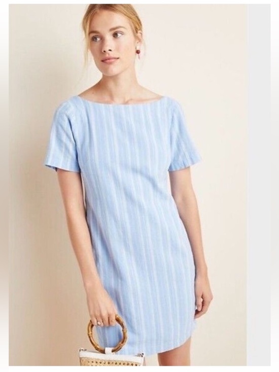 Anthropologie Dresses & Skirts - NWT Anthropologie size 12 linen blend mini dress in blue stripe